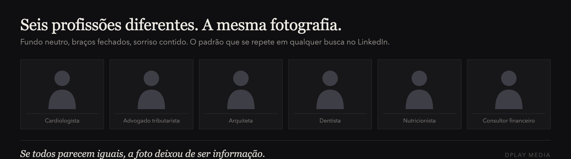 Seis profissoes diferentes com a mesma foto de perfil generica
